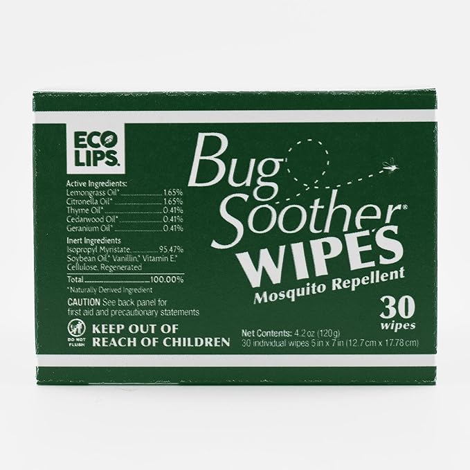 Bug Soother Wipes (30 ct) - Natural Insect, Gnat and Mosquito Repellent &amp; Deterrent - 100% DEET-Free Safe Bug Wipes for Adults, Kids, &amp; Pets - Made in USA