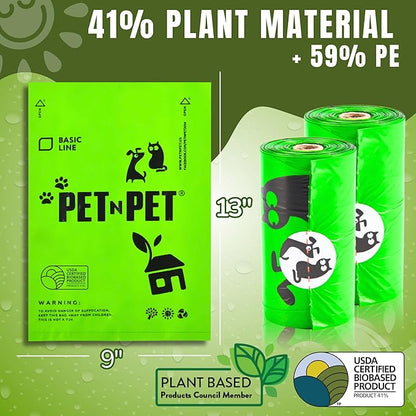 Pet N Pet 1080 Counts Green Poop Bags for Dogs, 41% Plant Based &amp; 59% PE Extra Thick Dog Poop Bags Rolls, 9" x 13", Unscented Pet Waste Bag