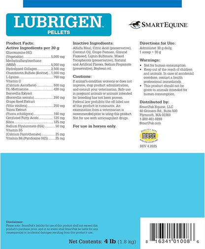 Uckele by SmartEquine Lubrigen Pellets | Advanced Joint Supplement with Glucosamine, Chondroitin | Horse Supplement for Mobility &amp; Connective Tissue Health | 4 lb Bucket
