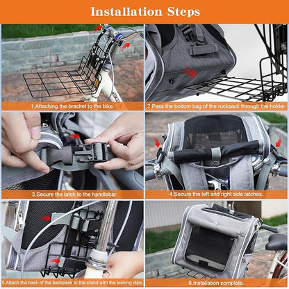 Xixter Dog Basket for Bike, Suitable for Small &amp; Medium Pet Up to 7 kg, Foldable 4-in-1 Pet Bike Basket, Crossbody, Shoulder and Car Seat, with Sturdy Bracket and 4 Mesh Windows, Gray