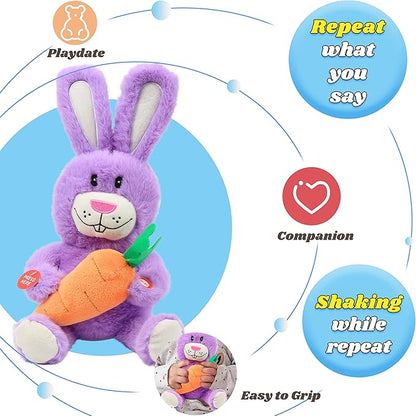 Hopearl Talking Singing Bunny Repeats What You Say Rabbit Musical Shaking Head Electric Interactive Animated Toy Speaking Plush Buddy Gifts for Toddlers, Purple, 15&