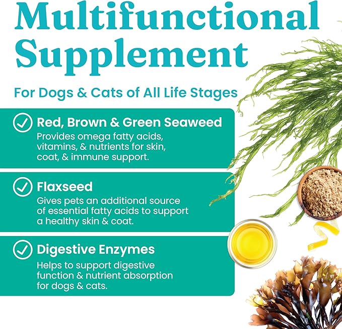 Solid Gold Cat &amp; Dog Multivitamin Chews - Kelp, Omega 3 &amp; Vitamins for Dental, Digestive, Immune, Skin &amp; Coat Health - Multi Vitamin for Dogs &amp; Cats - Sea Kelp Based Soft Chew for All Ages - 120ct