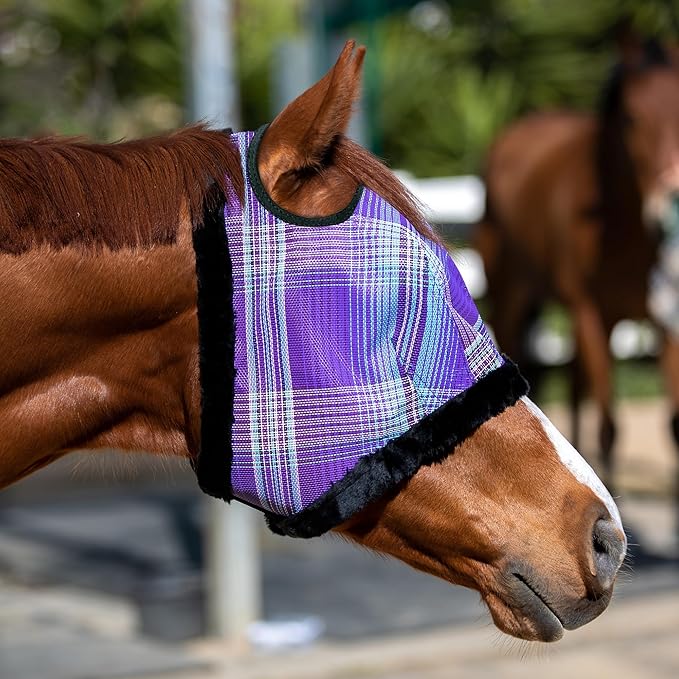 Kensington UV Fly Mask with Fleece Trim - Protective Mask with Dual Ear Opening &amp; Forelock Freedom - Medium, Lavender Mint