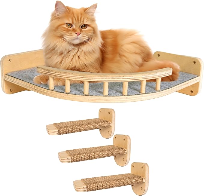 UNTITLDW Wall-Mounted Cat Shelves – Sleek, Durable Multi-Level Shelf with Floating Perch, Hammock, Cat Bed &amp; Platform – Space-Saving Design for Play &amp; Lounging – Easy Setup for Active Cats