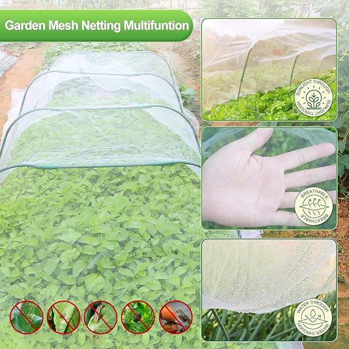 Garden Netting Mesh, 10X100 FT Garden Netting with 16 Cilps &amp; Ultra Fine Mesh Net Bird Barrier Protection for Garden Vegetables Flowers Shrubs Fruit Trees Indoors &amp; Outdoors Plant Beds Greenhouse