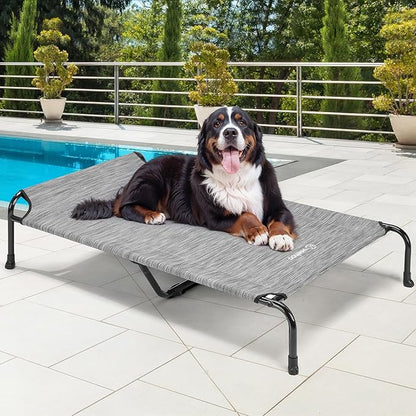 Veehoo XXXL Original Elevated Dog Bed - Outdoor Raised Dog Cots Beds for Large Dogs, One-Sided Extra Large Raised Cooling Pet Bed Off Ground, Non-Slip &amp; Breathable, Black Silver 53"L x 33"W x 7.9"Th