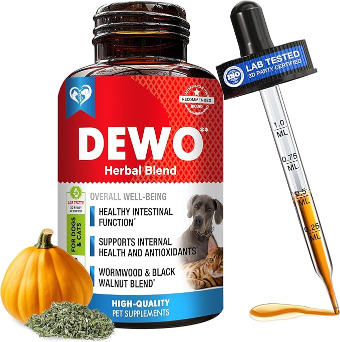 Natural Intestinal Defense for Dogs &amp; Cats – Herbal Cleanse with Wormwood, Black Walnut – Promotes Healthy Gut &amp; Flora Balance – Advanced Broad Spectrum Formula – Made in USA