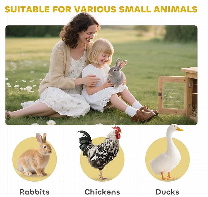 PawHut 46" x 24" Wooden A-Frame Outdoor Rabbit Hutch, Small Animal Cage, Bunny Hutch with Outside Run &amp; Ventilating Wire, Gray