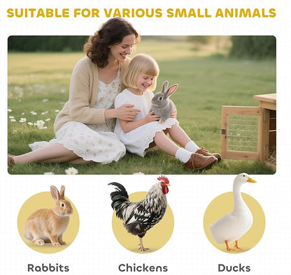 PawHut 54" 2-Story Large Rabbit Hutch Bunny Cage Wooden Pet House Small Animal Habitat with Lockable Doors, No Leak Tray and waterproof Roof for Outdoor/Indoor Orange