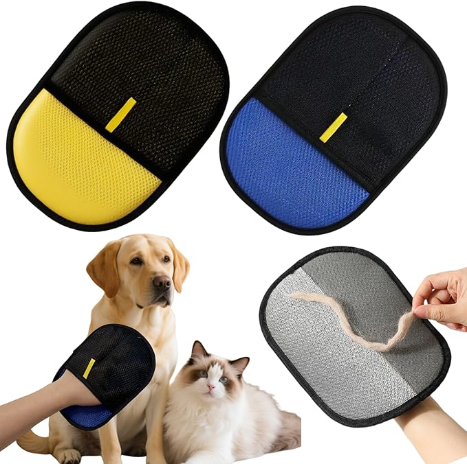 2Pcs Electrostatic Pet Hair Removal Gloves for Cats &amp; Dogs,2025 New Upgraded Reusable Quick De-Shedding Grooming Gloves,Animal Fur Remover Tool for Couch,Carpet,Furniture, Car Seat,Clothing,Curtain