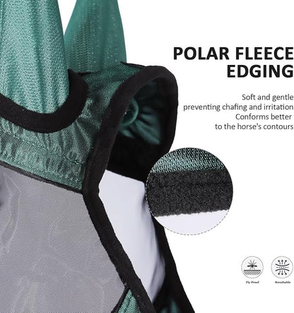 Harrison Howard Pro Luminous Horse Half Face Fly Mask Large Eye Space with Ears UV Protection for Horse Hunter Green M