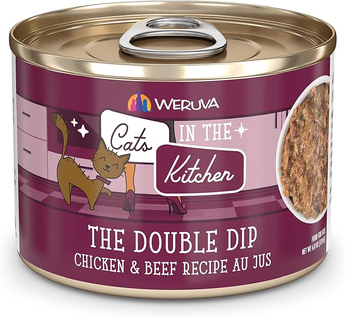 Weruva Cats in The Kitchen, The Double Dip with Chicken &amp; Beef Au Jus Cat Food, 6oz Can (Pack of 24)