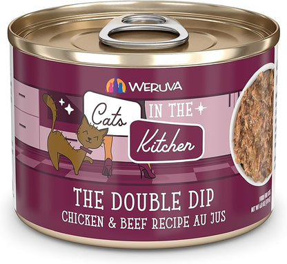 Weruva Cats in The Kitchen, The Double Dip with Chicken &amp; Beef Au Jus Cat Food, 6oz Can (Pack of 24)