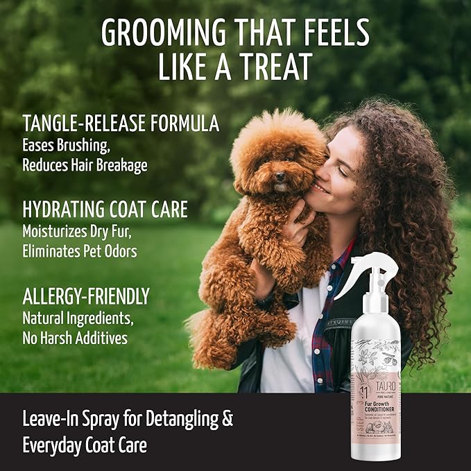 Tauro Pro Line Dog Detangler Spray - Dematting Dog Leave in Conditioner Spray Perfect for Golden Doodle, Poodle, Other Breeds &amp; Cat Matted Hair Grooming (Fur Growth - 8.45 Fl Oz)