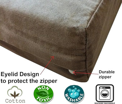 Dogbed4less Orthopedic Memory Foam Dog Bed for Medium Dogs with Washable Denim Cover, Waterproof Liner and Extra Pet Bed Case, 37X27X4 Inch, Brown