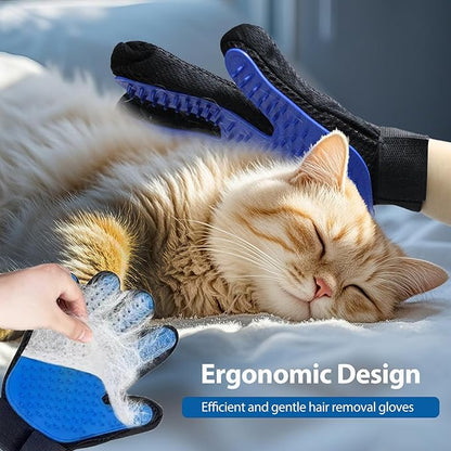 4Piece Dog Grooming Brush Set with Grooming Gloves, Deshedding Comb &amp; Massage Bath Brush - Multifunctional Pet Hair Removal Tools for Shedding, Bathing, Brushing (Blue)