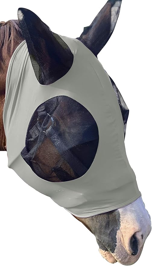 Horse Fly Mask - Arab Equine Fly Mask with Full Coverage for Eye &amp; Ear - Stretchable UV &amp; Sun Protection Flymask for Horses, Ponies &amp; Mini Horses - Horse Face Cover for Pasture &amp; Trail - Gray