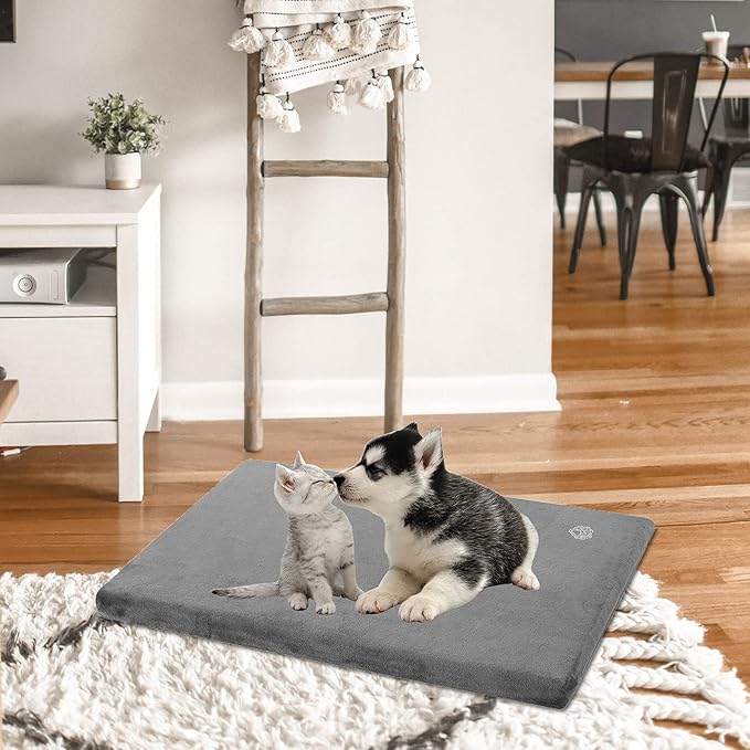 EMPSIGN Stylish Dog Bed Mat Dog Crate Pad Mattress Reversible (Cool &amp; Warm), Water Proof Linings, Removable Machine Washable Cover, Firm Support Pet Crate Bed for Small to XX-Large Dogs, Grey
