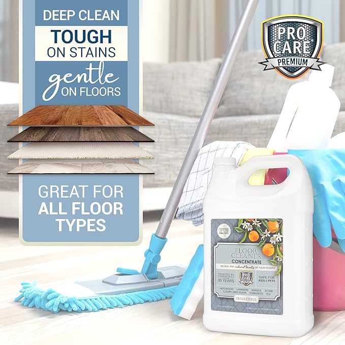 ProCare Citrus Floor Cleaner Concentrate (Made in USA) | Vinyl, Wood, Tile, Stone &amp; Laminate Floor Cleaner For Mopping, Household Supplies, Cleaning Solution For Kitchen &amp; Bathroom - 1 Gallon