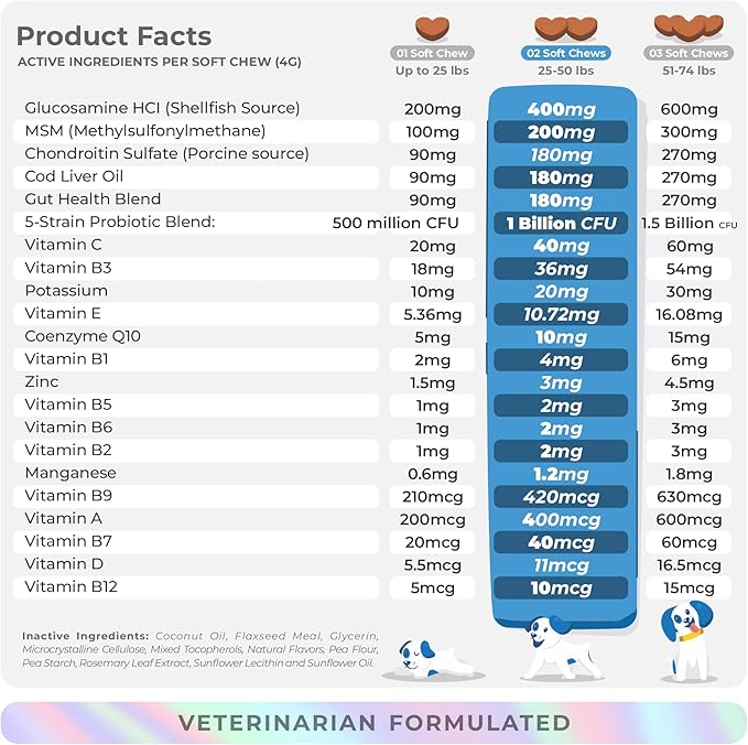 10 in 1 Multivitamin for Dogs - Glucosamine Chondroitin for Joint Support + Digestive Enzymes &amp; Probiotics - Cod Liver Oil &amp; Vitamins with Coq10 for Skin &amp; Heart Health, Gut &amp; Immune Support