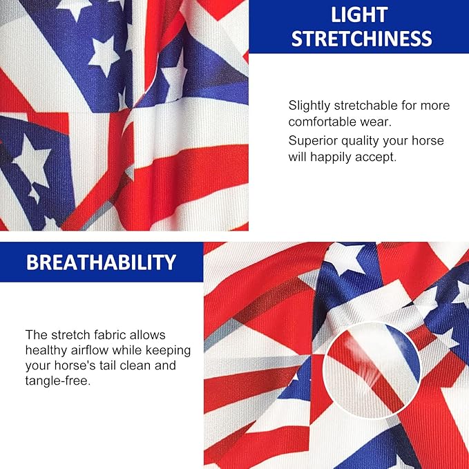 Harrison Howard Stretchy Tail Bag Breathable Horse Tail Guard Slip on Design Protect Horse Tail 2 Strand Closure Straps Keep Tail Clean &amp; Protected 22" L Length Makes Grooming Easy-Flag Grid