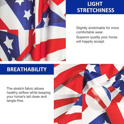 Harrison Howard Stretchy Tail Bag Breathable Horse Tail Guard Slip on Design Protect Horse Tail 2 Strand Closure Straps Keep Tail Clean &amp; Protected 22" L Length Makes Grooming Easy-Flag Grid