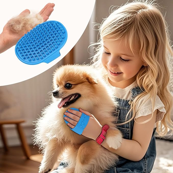 Ultra-Soft Pet Grooming Brush with Adjustable Ring - Ideal for Dogs &amp; Cats of All Hair Types - Bath, Shower &amp; Massage Tool (Blue, 1-Pack)