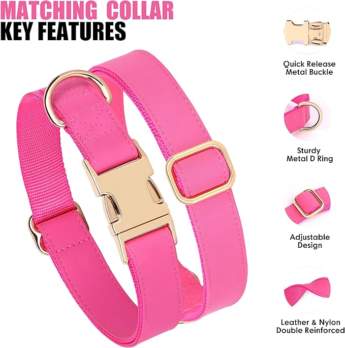PET ARTIST Soft PU Leather Dog Collar, Bright &amp; Stylish Hot Pink Dog Collar Girl with Quick Release Rose Metal Buckle, Nylon Padded Durable Pet Collars Adjustable for Medium Dogs, Neck Fit 13-19"