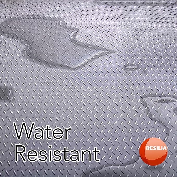 RESILIA Heavy Duty Garage Floor Runner &amp; Protector Mat - Slip Resistant Diamond Plate PVC Mats - Water, Spill, &amp; Stain Resistant, Silver (4 feet x 15 feet), Made in The USA