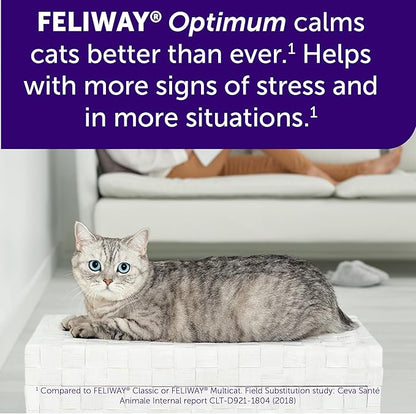FELIWAY Optimum 3 x 30 Day Cat Calming Refills for Pheromone Diffuser, 3 x 48ml Value Pack - Helps Reduce Common Signs of Stress in Cats &amp; Kittens, Enhanced Calming