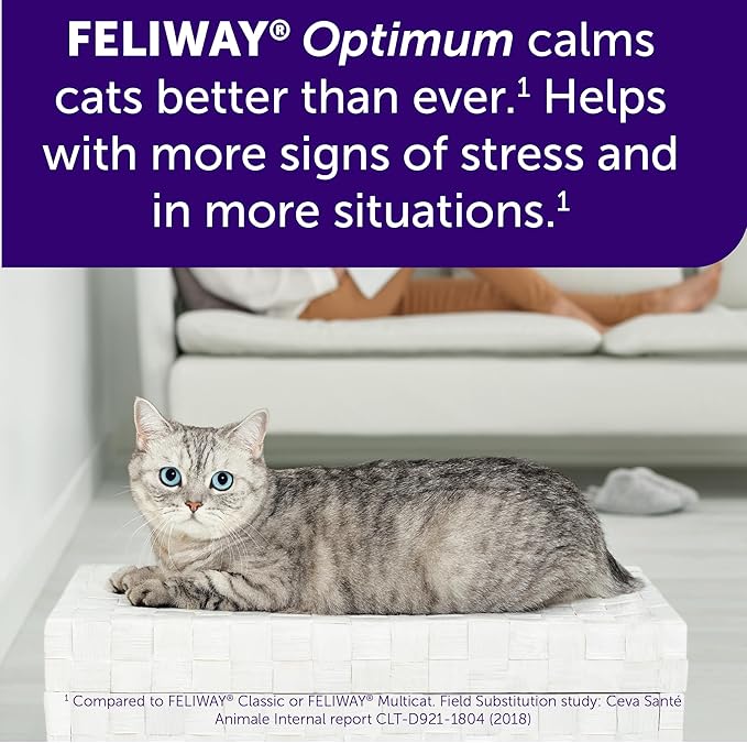 FELIWAY® Optimum 30 Day Cat Calming Refill for Pheromone Diffuser, 48ml - Helps Reduce Common Signs of Stress in Cats &amp; Kittens, Enhanced Calming