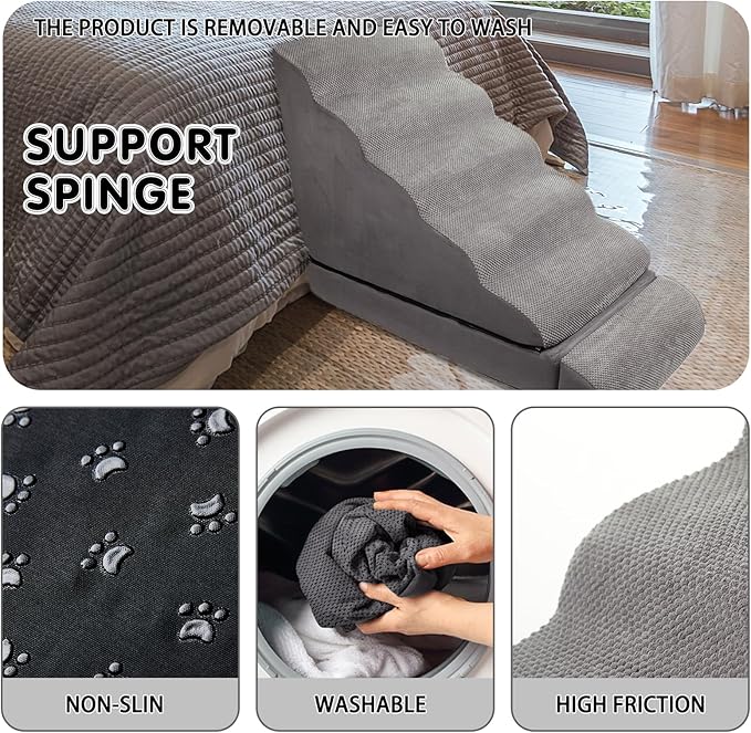 Dog Stairs &amp; Steps for High Beds 30 Inches Tall, LitaiL 6 Steps Pet Stairs/Steps for Beds 24-30inch High for Small Large Dogs, Non-Slip Dog Ramps/Ladder for Old Dogs/Cats