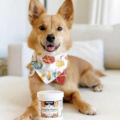 Petpost | Dog Ear Cleaner Wipes - Ultra Soft Cotton Pads in Coconut Oil Aloe Solution - Dog Ear Rinse &amp; Cleanser 100 ct.