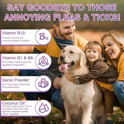 Dog Flea and Tick Treatment Chewable 200 Treatment Chews Natural Soft Chew Fleas Ticks Treatment Dog Oral Chewables Support Supplement Pest Defense Breeds and Ages Dogs Chicken Flavor