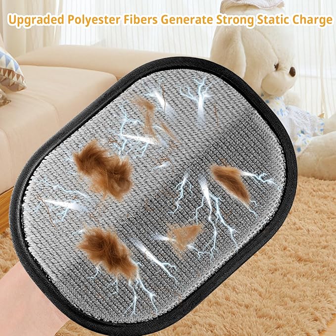 Upgraded Electrostatic Pet Hair Removal Glove - Reusable, Washable Mitt for Furniture, Carpet, Car Seat &amp; Clothing - Efficient Cat &amp; Dog Hair Remover