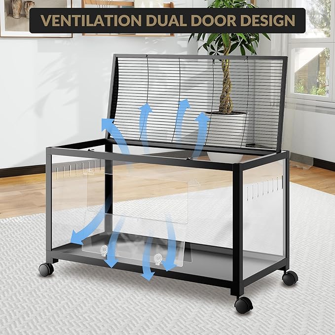 Large Metal Hamster Enclosure Rat Cage with 360 Viewing Acrylic Sides, Ventilated Front Door &amp; Openable Top, Portable Hamster Tank for Guinea Pig, Chinchilla, Gerbil, 37.8&