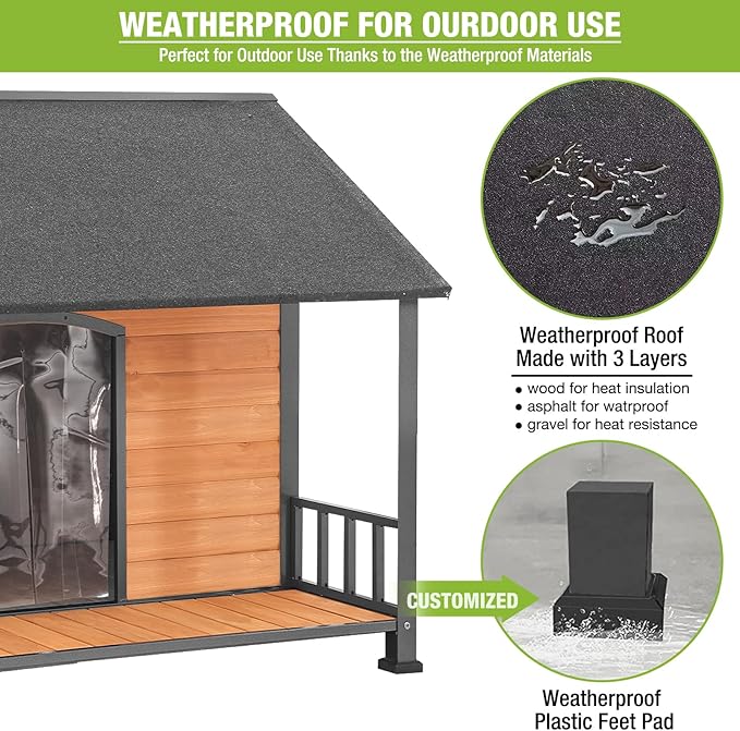 Gutinneen Large Dog House Outdoor Dog Kennel with All-Around Iron Frame Dog Cage Perfect for Small &amp; Medium &amp; Large Dogs,Roomy