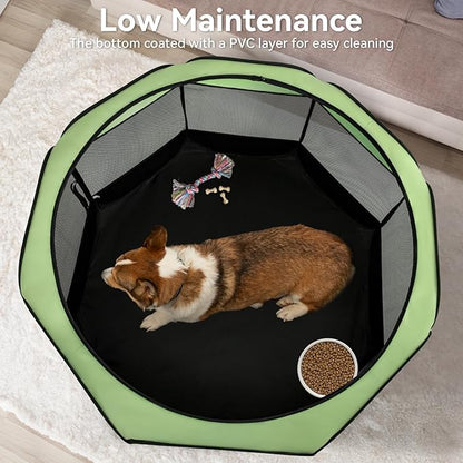 A4Pet Portable Pet Playpen, 49” Pop Up Dog Playpen with Bowl, Suitable for Puppies, Kittens, and Small Animals, Removable Zipper &amp; Mesh Panel(19”W × 12”H)