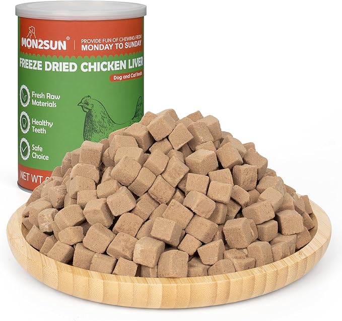 MON2SUN Freeze Dried Chicken Liver Cat and Dog Treats, Single Ingredient Natural and Healthy Dog Snacks, High Protein Training Treats &amp; Food Topper, 6oz