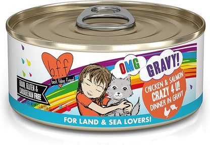 Weruva B.F.F. OMG - Best Feline Friend Oh My Gravy! Grain-Free Wet Cat Food Cans, Crazy 4 U! Chicken &amp; Salmon, 5.5-Ounce Can (Pack of 8)