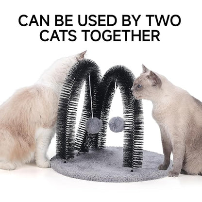 Cat Arch Self Groomer Massager, Kitty Grooming Brush with 2 Brushes and Heavy Plush Base, Cat Face and Back Scratchers, Scratching Post for Indoor and Outdoor Cats with 2 Plush Balls