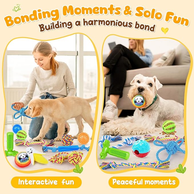 KIPRITII 25 Pack Various Puppy Dog Toys for Teething, Entertainment &amp; Interaction, Puppy Chew Toys Pack with Rope Toy, Treat Balls and Dog Squeaky Toys for Puppies &amp; Small Dogs