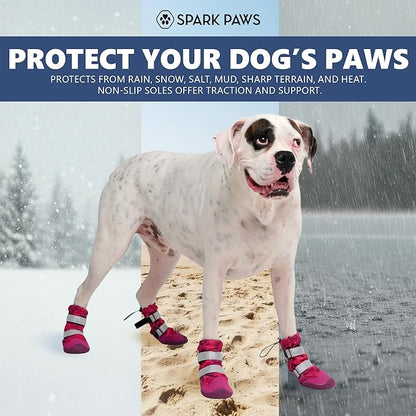 Spark Paws Dog Shoes, Waterproof Dog Boots for Medium to Large Dogs, Non Slip, Breathable Dog Booties and Paw Protectors - 4PCS Doggie Hiking Boots with Reflective Straps, Pink Camo, Size 5
