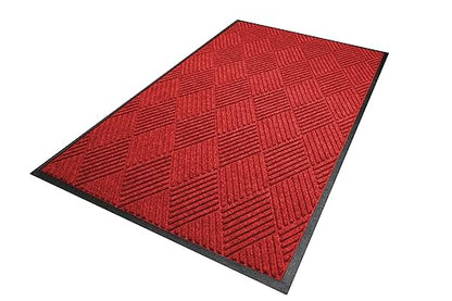 M+A Matting WaterHog Diamond | Commercial-Grade Entrance Mat with Rubber Border – Indoor/Outdoor, Quick Drying, Stain Resistant Door Mat (Solid Red, 3&
