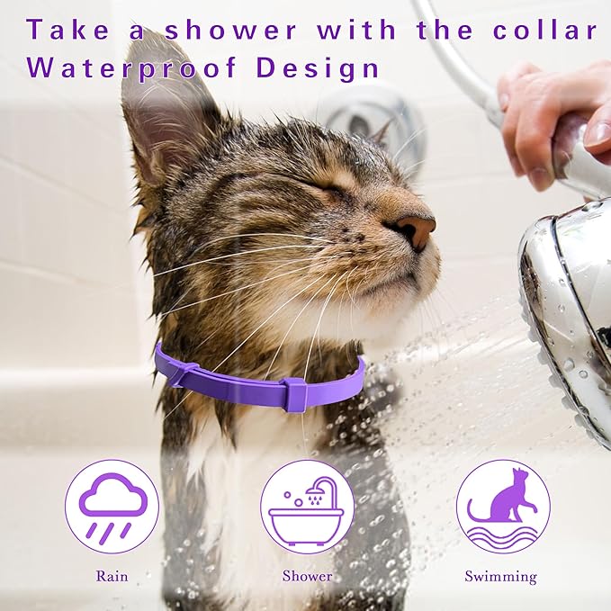 Simnice Calming Collar for Cats - 4 Pack, Cat Calming Collar, Adjustable Cat Pheromone Collars for Anxiety &amp; Stress Relief, Efficient and Comfort (Purple)