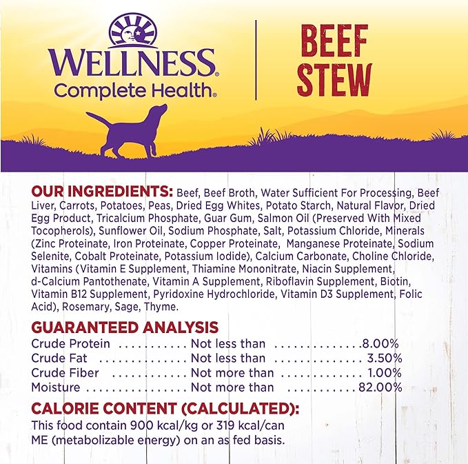 Wellness Complete Health Thick &amp; Chunky Natural Grain Free Canned Wet Dog Food, Beef Stew, 12.5-Ounce Can (Pack of 12)