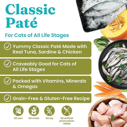 Solid Gold Wet Cat Food Pate - Healthy Canned Cat Food Pate w/Real Tuna &amp; Sardine, Omega Fatty Acids, Vitamins &amp; Minerals - Grain Free &amp; Gluten Free Can Meals for Cats &amp; Kittens - 24ct/3oz Can