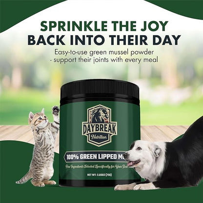 Pure Green Lipped Mussel Powder for Dogs and Cats - 100% New Zealand Green Lipped Mussels - Anti Inflammatory Supplement &amp; Vitamins to Help Your Pet Deal with Arthritis, Joint Pain Relief - 150 Grams