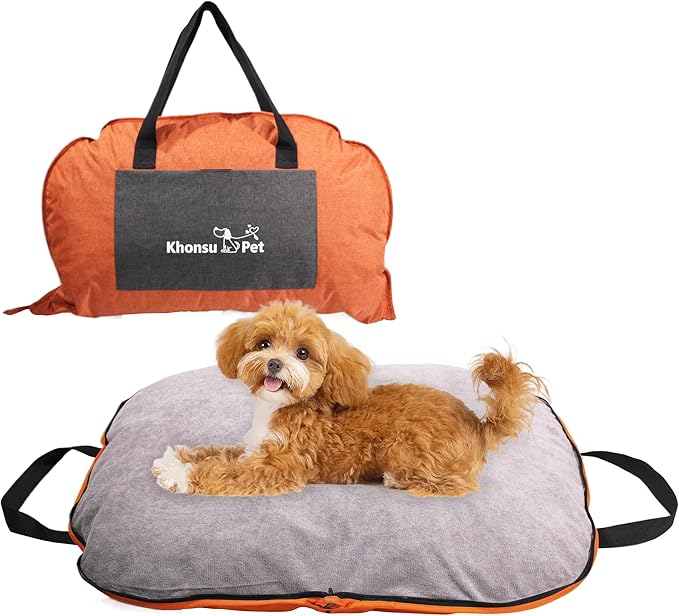 Portable Waterproof Dog Mat for Camping, Patio &amp; Travel - Foldable Outdoor Dog Bed with Teflon Shell &amp; Removable Plush Pad - Easy Clean, Durable - S (Lemon Yellow)