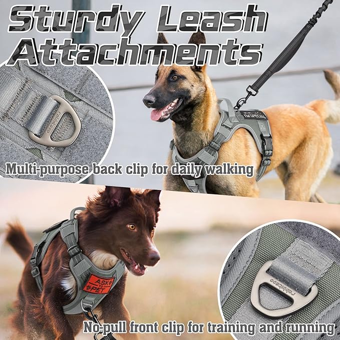 rabbitgoo Tactical Dog Harness for Small Dogs, No Pull Military Service Vest with Handle &amp; Molle, Easy Control for Training Walking, Adjustable Reflective Straps, Dark Grey, S
